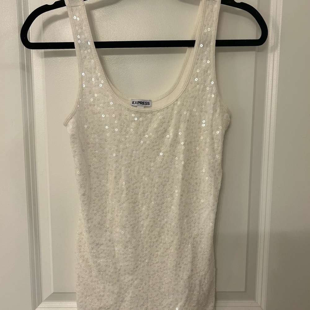 Express Women’s Off White Sequin Tank Top Size Medium